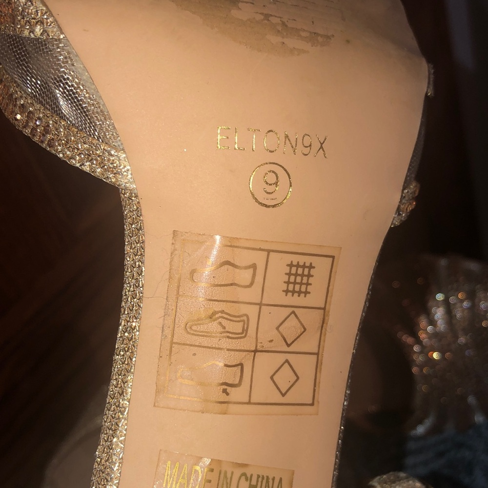 David's Bridal Sparkling Gold Strappy Heels - Picture 9 of 13
